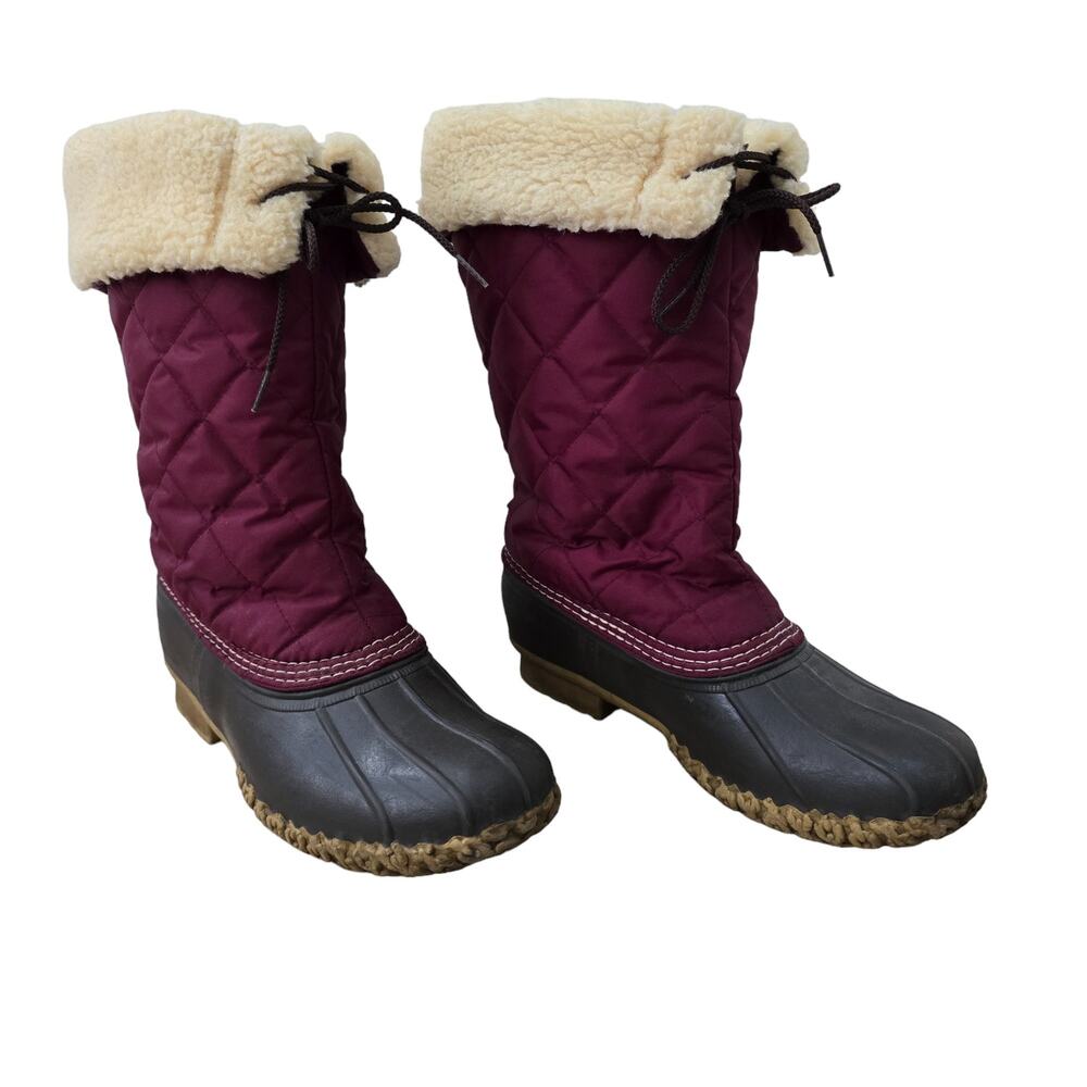 L.L. Bean Duck Boots 8 Red Quilted Lace Up Sherpa Waterproof Winter Mid Calf
